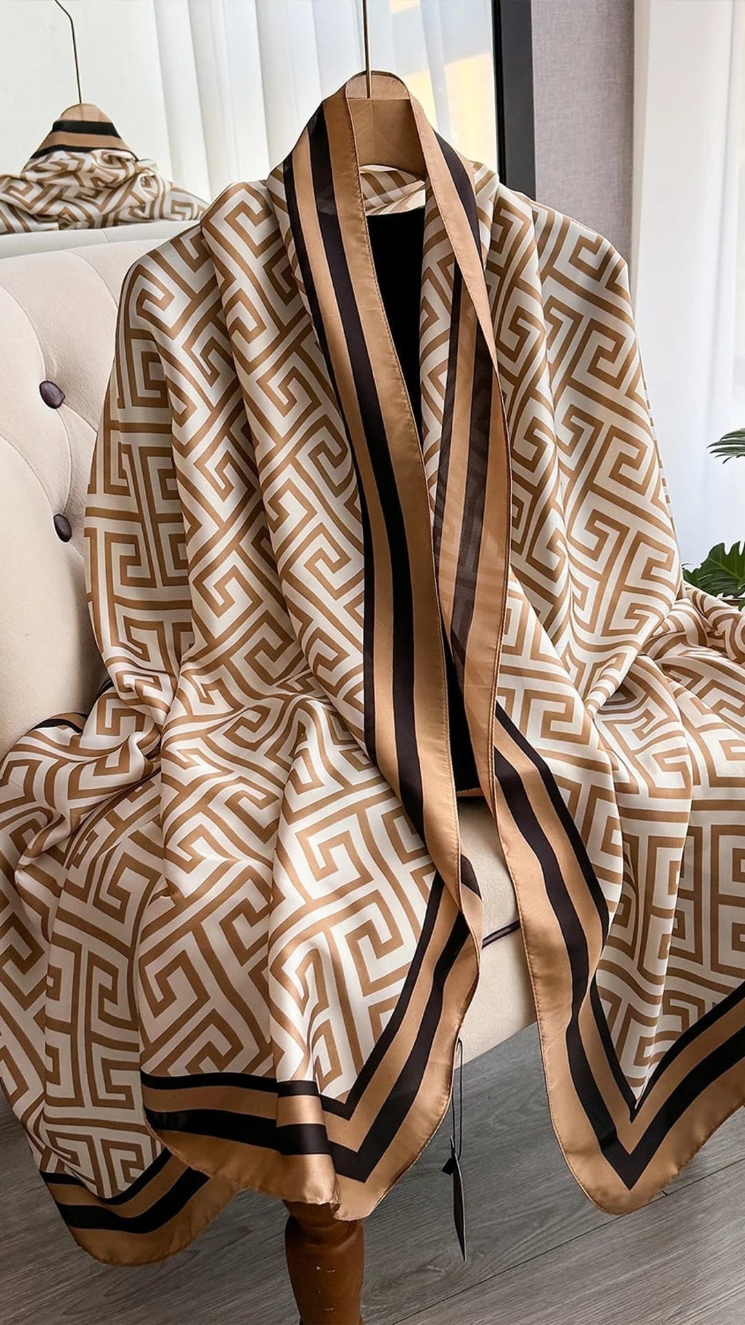 KissICON Khaki Satin Silk Bandanna Scarf – Sunscreen & Beach Shawl 180x90cm