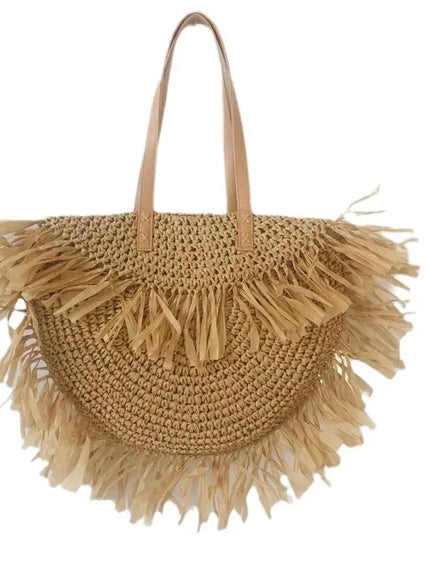 KissICON Khaki Straw Personality Woven Shoulder Vacation Beach Bag