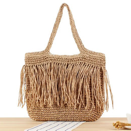 KissICON Khaki Tassel Hand-woven Holiday Shoulder Bag