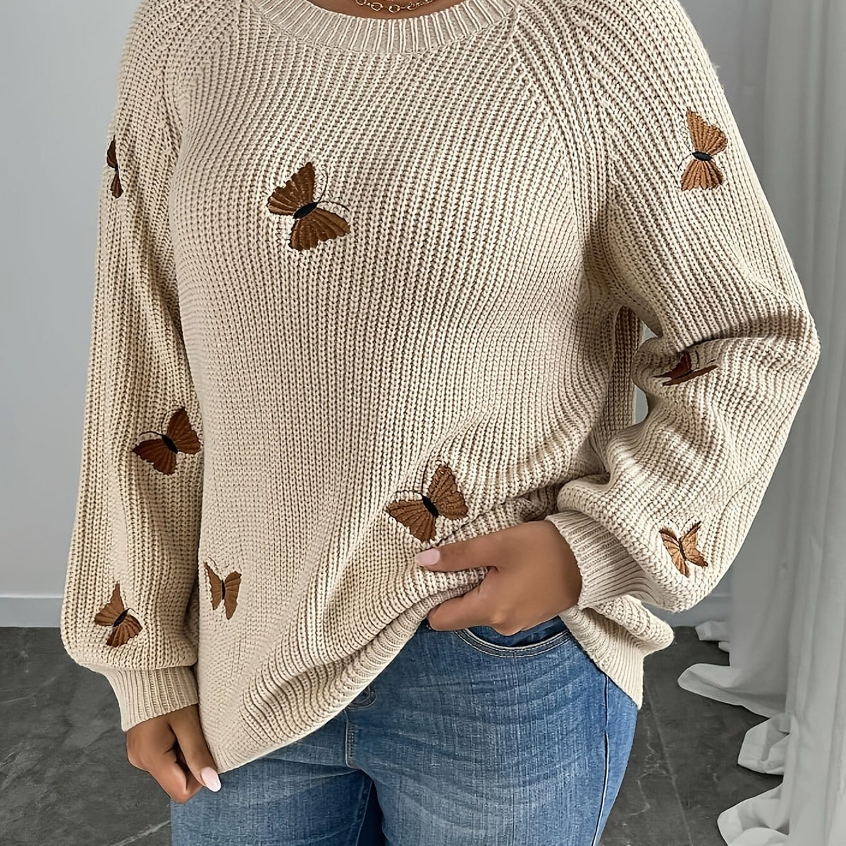 jkthpu-45 Khaki / UK 16 Comfort Stretch Pullover for Plus Size Women | KissICON