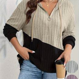 jkthpu-45 Khaki / UK 16 Plus Size Women's Casual Hooded Sweatshirt - &