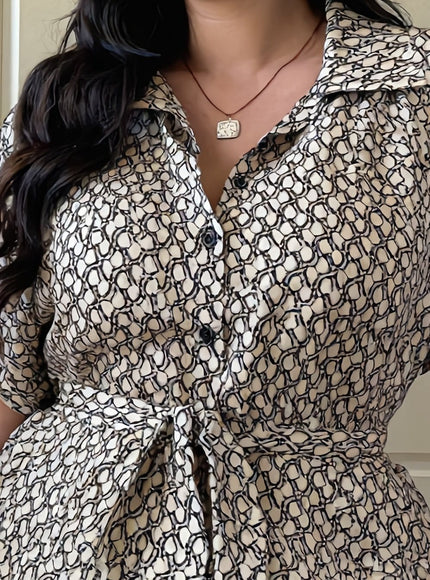 jkthpu-45 Khaki / UK 16 ThreeSeason Plaid Lapel Plus Size Dress Ultimate Style