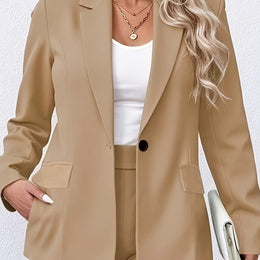 KissICON Khaki / UK 18 Elegant Curve Beige Blazer – Classic Workwear All