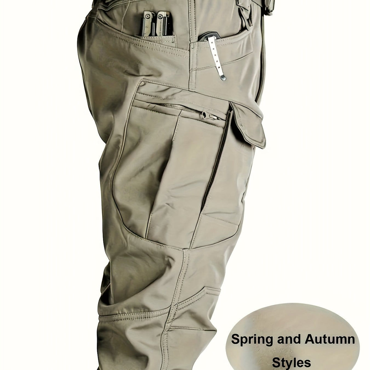 KissICON Khaki / UK 31 Mens Black Stretch Cargo Pants Versatile Outdoor  Work Trousers