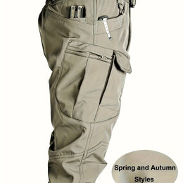 KissICON Khaki / UK 31 Mens Breathable MultiPocket Elastic Cargo Work Pants
