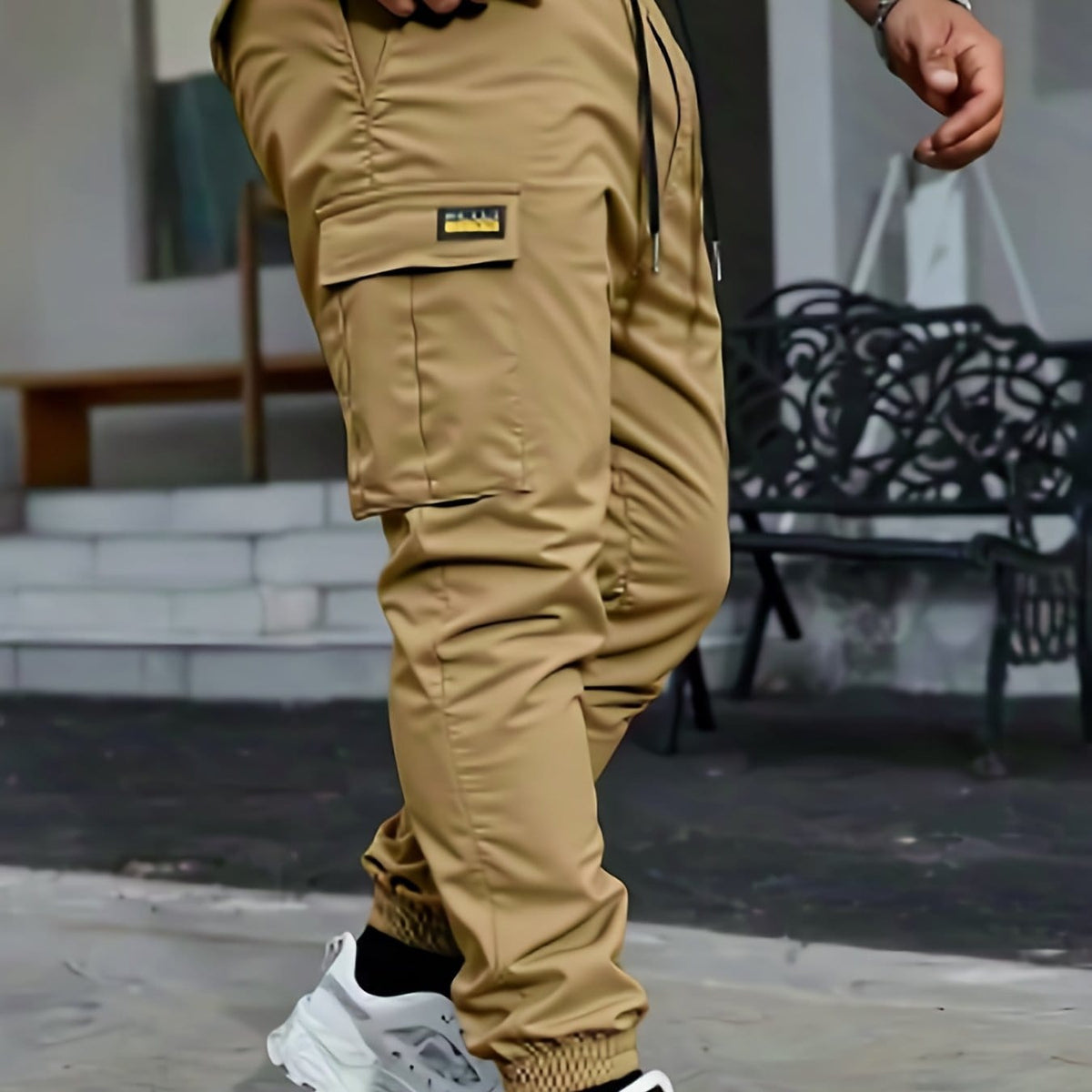 KissICON Khaki / UK 31 Rugged Mens Army Cargo Pants MultiPocket Outdoor Style
