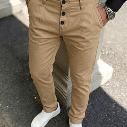 KissICON Khaki / UK 38 FourSeason Stretch Chino Pants Versatile Comfort for Any Occasion