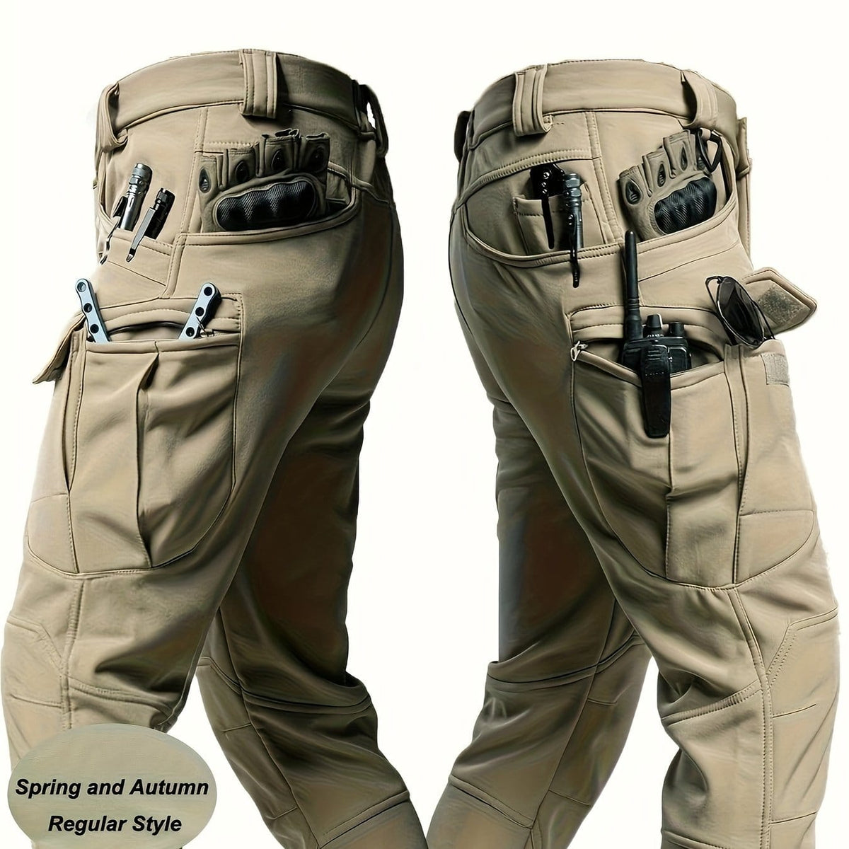 KissICON Khaki / UK 40-42 Stretch Cargo Work Pants Comfort Durability Everyday Style