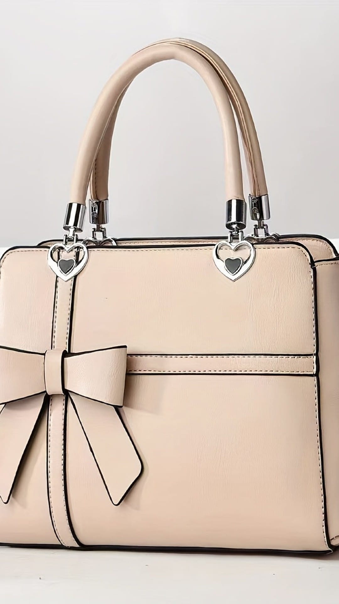 jkthpu-45 Khaki Women'S Chic Solid Color Handbag with Bow Accent, Adjustable Shoulder Strap, and Wristlet - Synthetic, Zip Closure, Casual Elegance, Versatile Tote for Everyday Use