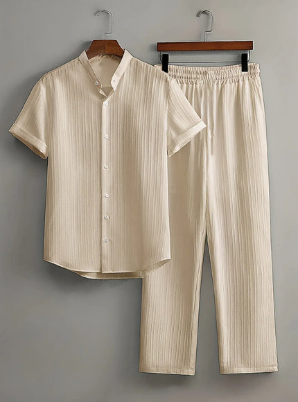 KissICON Khaki / XL Mens White Summer Travel Suit Short Sleeve  Pants