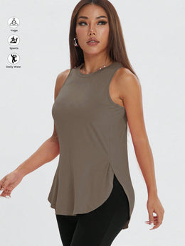 ZW Sports Apparel Khaki / XS Casual Loose Side Slit Sleeveless Pullover Workout Top
