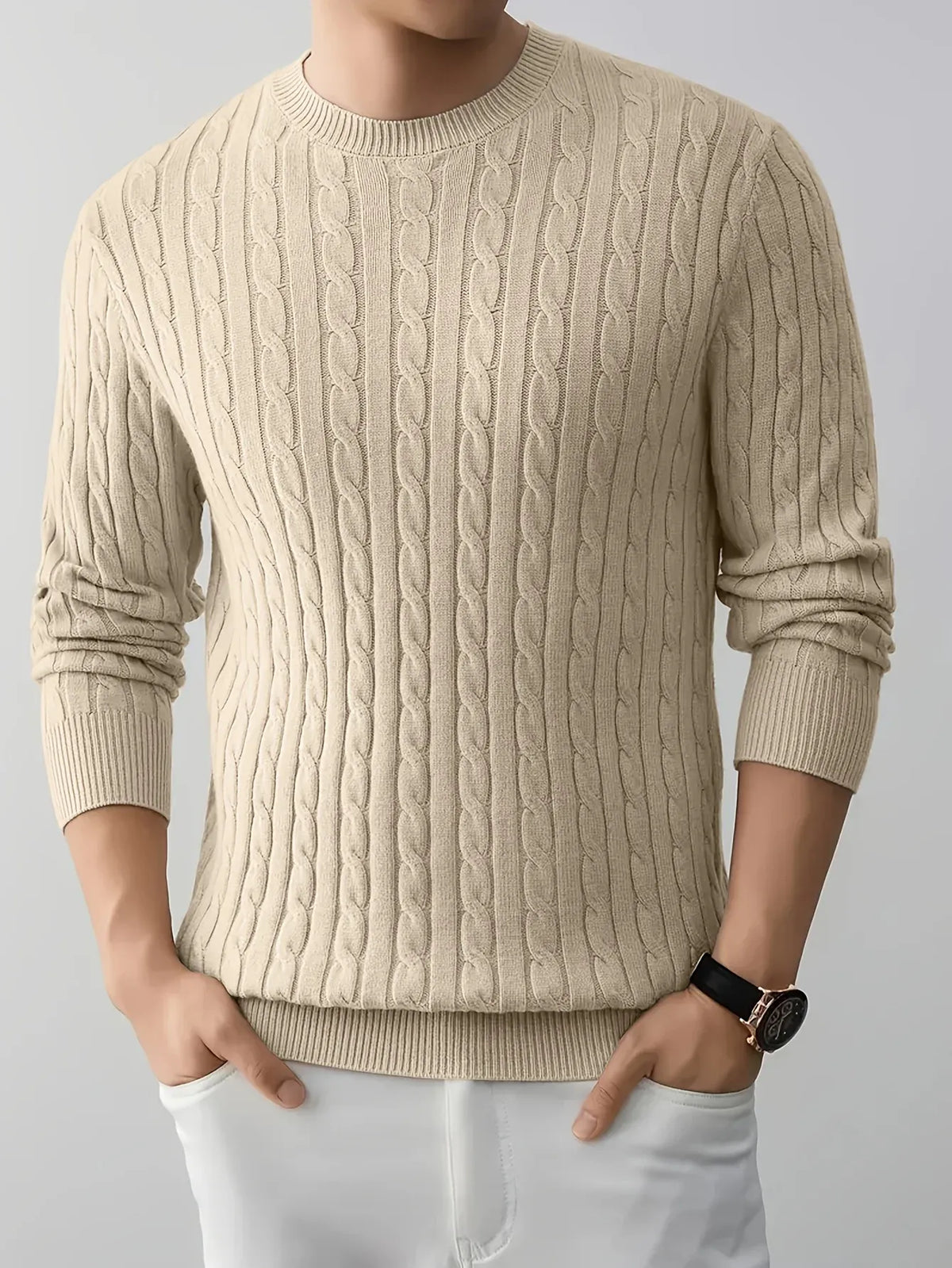 KissICON Khaki / XXL Korean Style Mens Twist Knit Versatile SlimFit Base Layer