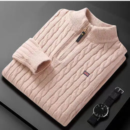KissICON Khaki / XXXL Luxury Mens Cashmere Blend Zipper High Collar Sweater