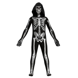 KissICON Kid / 110 Halloween Skull Costume enfant Unisex Terror Dress Up Hooded Game Cosplay Holiday Stage Performance Gift Outfits