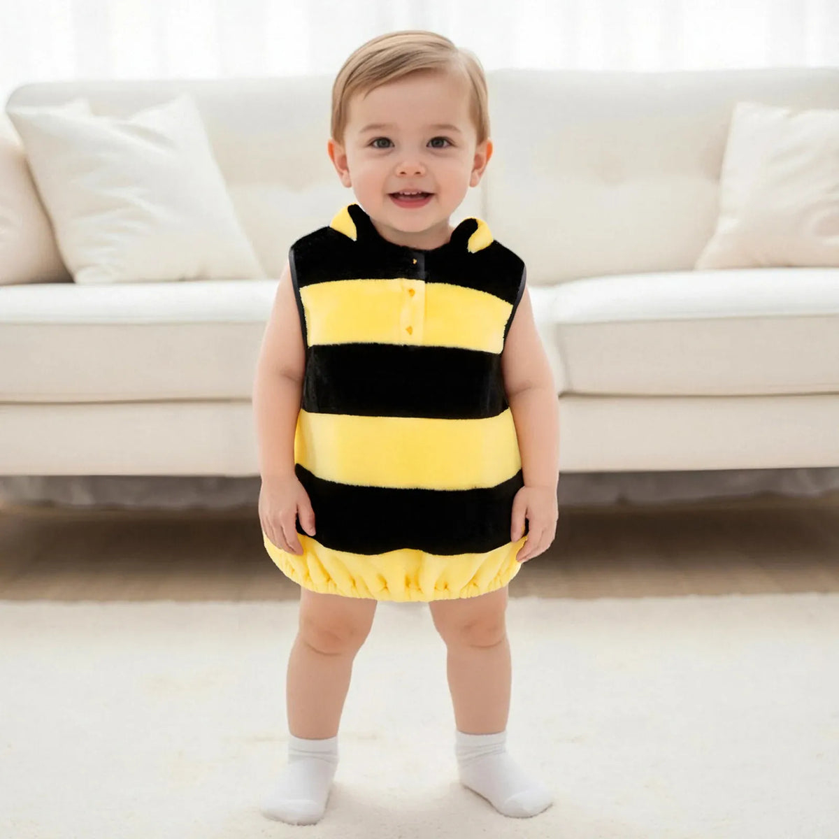 KissICON Kid Halloween Costume Sleeveless Striped Hooded Vest with Wings Cosplay Bee Costume