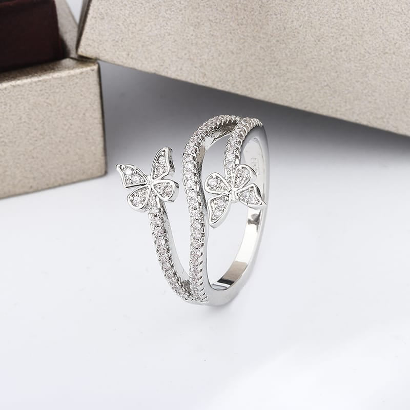 KissICON Kiss Icon Butterfly Zircon Ring - 925 Silver Plated Elegance