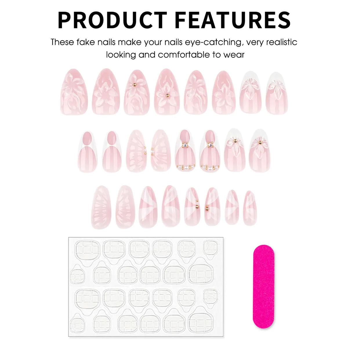 KissICON Kiss Icon Classic French 3D Flowers False Nails