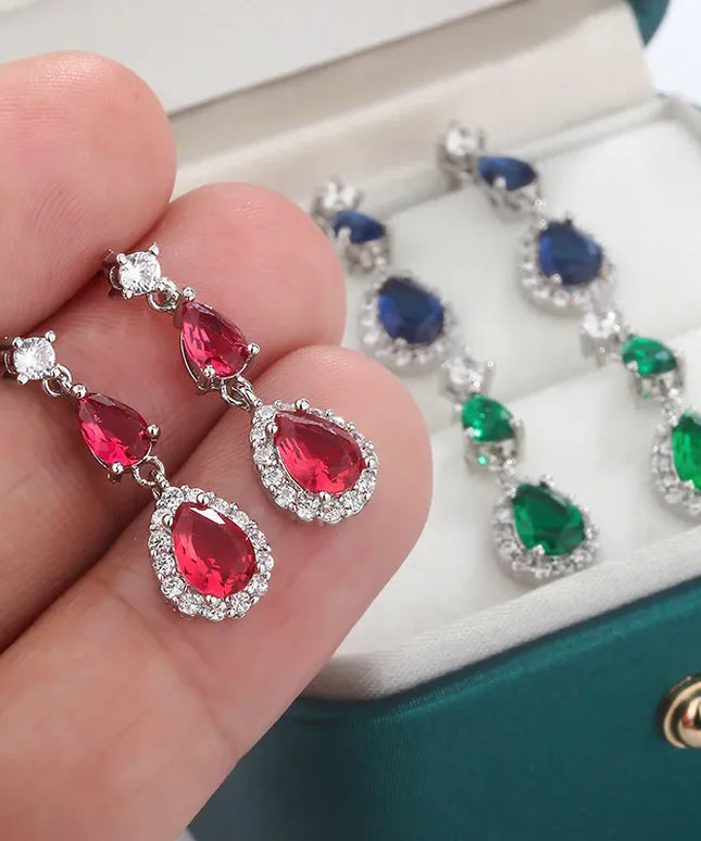 Dropshipman Kiss Icon Classic Silver Plated Earrings - Colorful Zircon
