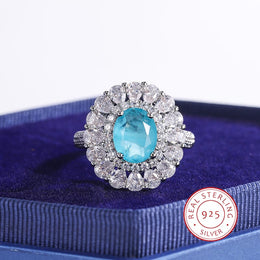 KissICON Kiss Icon Paraiba Sapphire Flower Ring - Geometric Zirconia