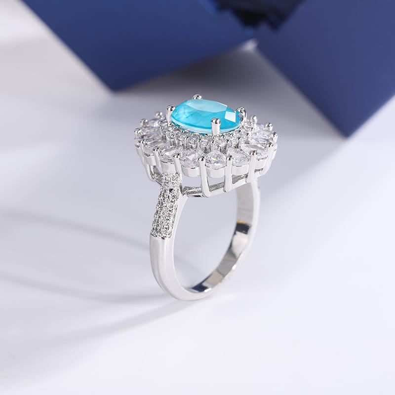 KissICON Kiss Icon Paraiba Sapphire Flower Ring - Geometric Zirconia
