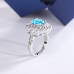 KissICON Kiss Icon Paraiba Sapphire Flower Ring - Geometric Zirconia