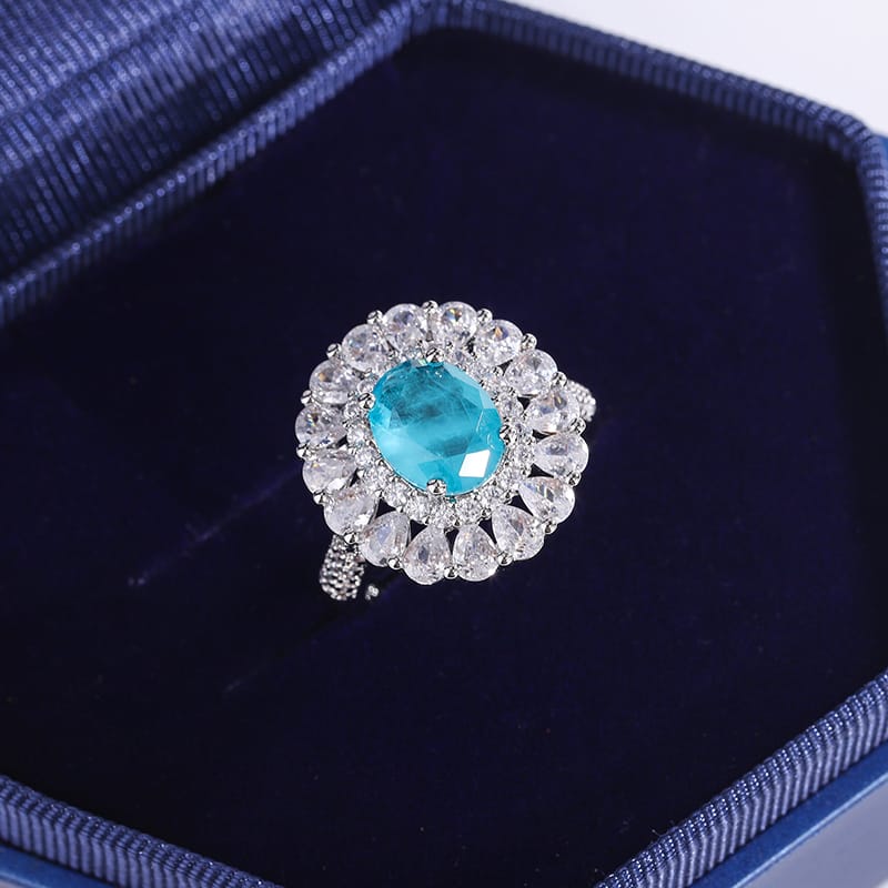 KissICON Kiss Icon Paraiba Sapphire Flower Ring - Geometric Zirconia