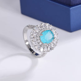 KissICON Kiss Icon Paraiba Sapphire Flower Ring - Geometric Zirconia