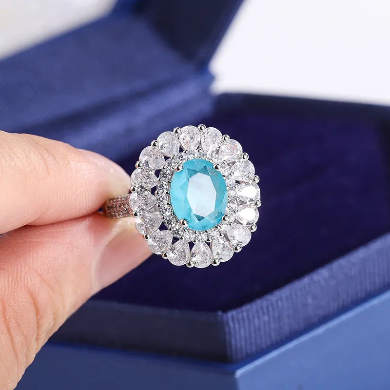 KissICON Kiss Icon Paraiba Sapphire Flower Ring - Geometric Zirconia
