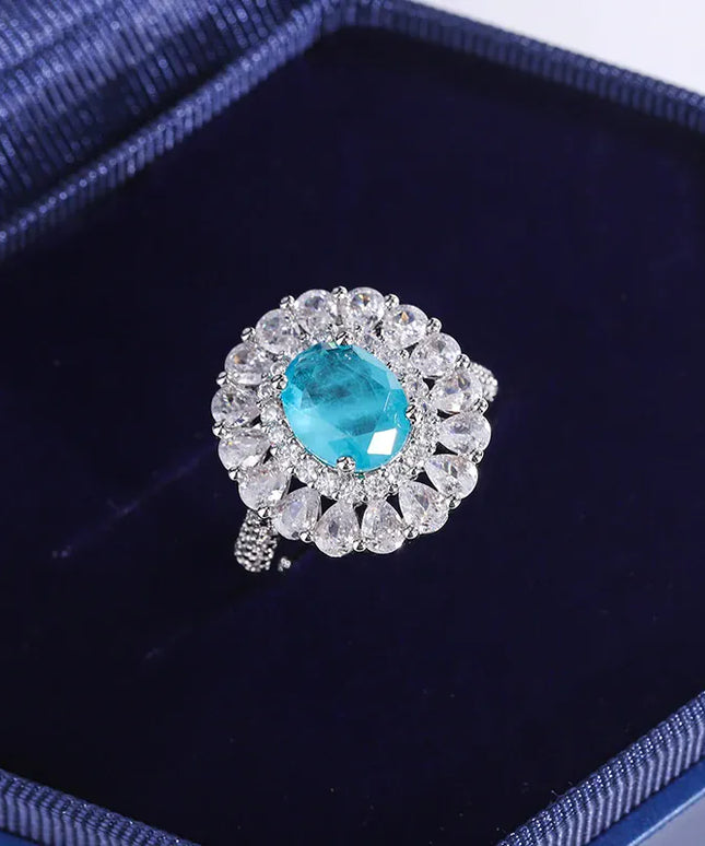 KissICON Kiss Icon Paraiba Sapphire Flower Ring - Geometric Zirconia