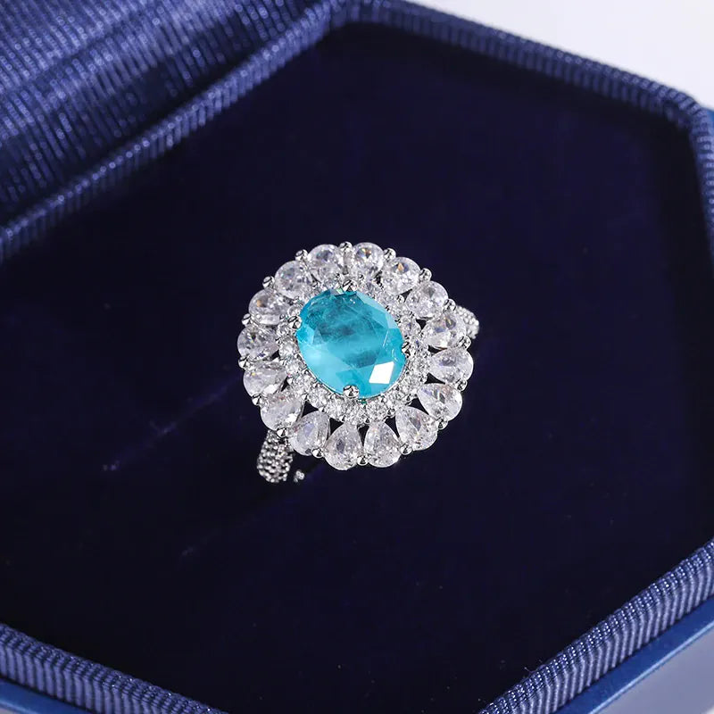 KissICON Kiss Icon Paraiba Sapphire Flower Ring - Geometric Zirconia