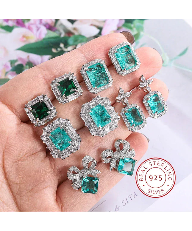 Dropshipman Kiss Icon Sterling Silver Green Zircon Earrings - Geometric