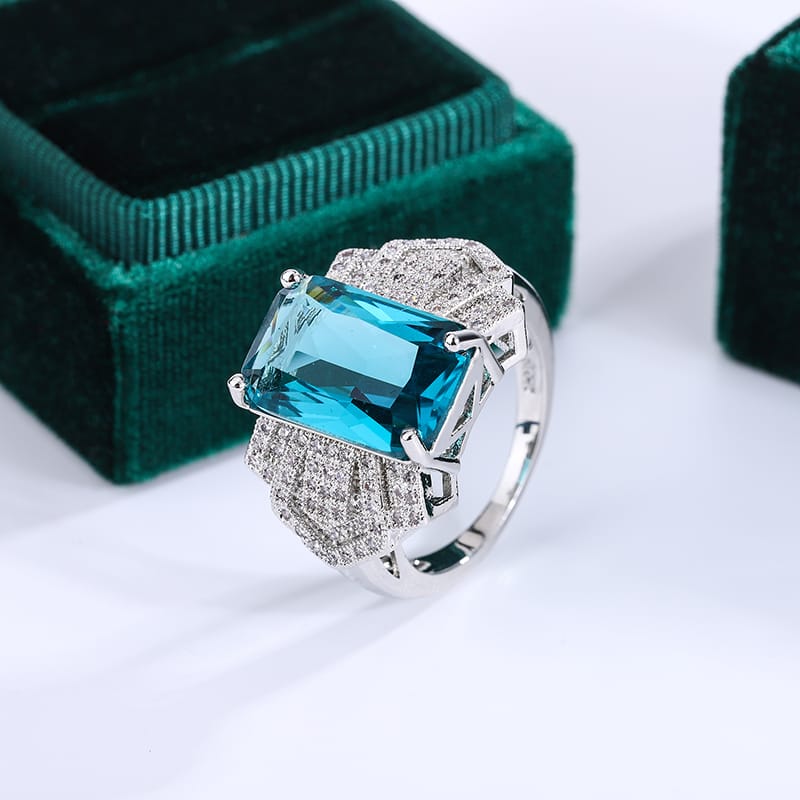 KissICON Kiss Icon Stylish S925 Silver Ring For Women Blue Zircon