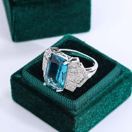 KissICON Kiss Icon Stylish S925 Silver Ring For Women Blue Zircon