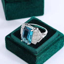 KissICON Kiss Icon Stylish S925 Silver Ring For Women Blue Zircon