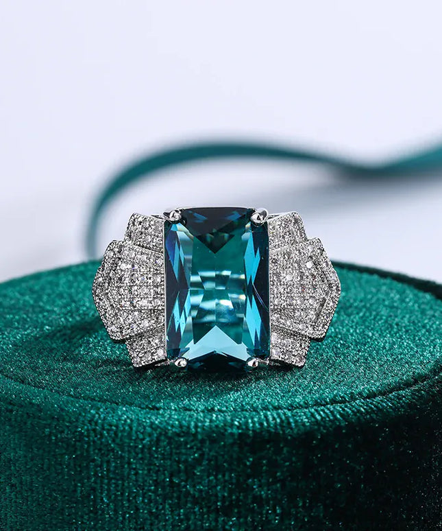 KissICON Kiss Icon Stylish S925 Silver Ring For Women Blue Zircon