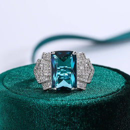 KissICON Kiss Icon Stylish S925 Silver Ring For Women Blue Zircon