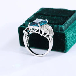 KissICON Kiss Icon Stylish S925 Silver Ring For Women Blue Zircon