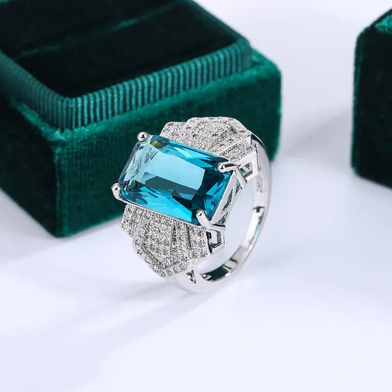 KissICON Kiss Icon Stylish S925 Silver Ring For Women Blue Zircon