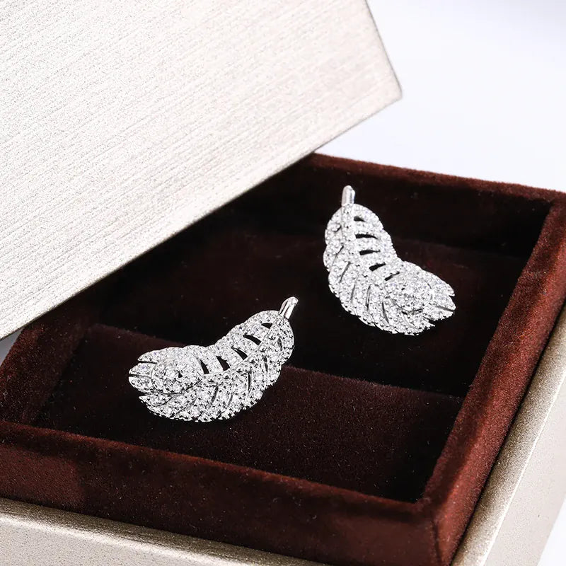 KissICON KISS002-E KissIcon 925 Silver Plated Feather Earrings - Zircon Shine