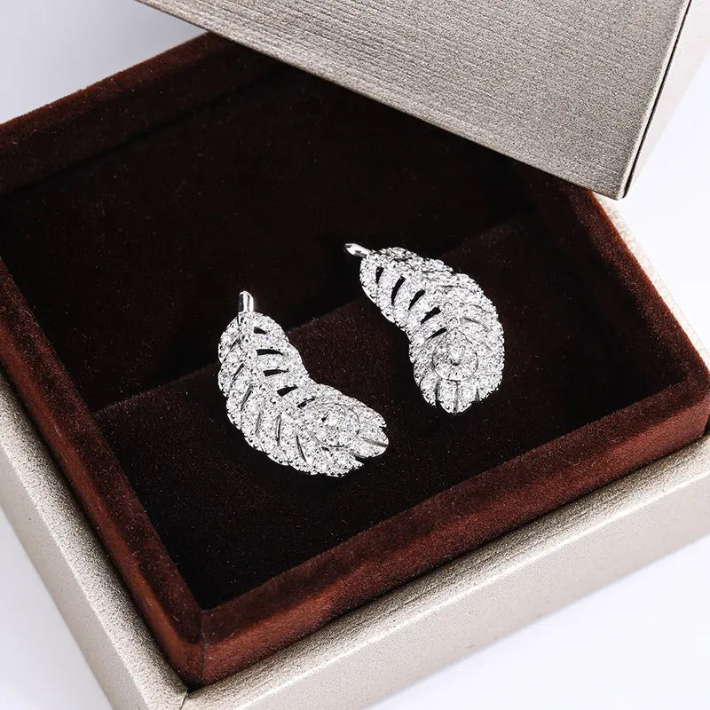 KissICON KISS002-E KissIcon 925 Silver Plated Feather Earrings - Zircon Shine