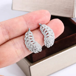 KissICON KISS002-E KissIcon 925 Silver Plated Feather Earrings - Zircon Shine