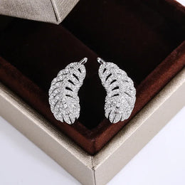KissICON KISS002-E KissIcon 925 Silver Plated Feather Earrings - Zircon Shine