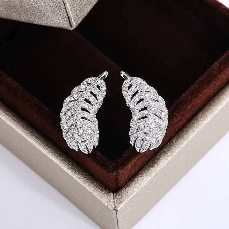 KissICON KISS002-E KissIcon 925 Silver Plated Feather Earrings - Zircon Shine