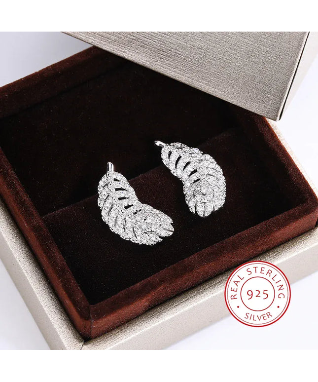 KissICON KISS002-E KissIcon 925 Silver Plated Feather Earrings - Zircon Shine