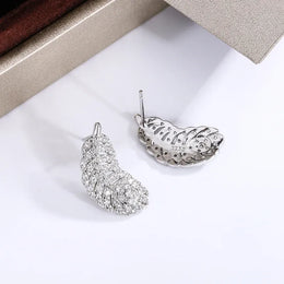 KissICON KISS002-E KissIcon 925 Silver Plated Feather Earrings - Zircon Shine