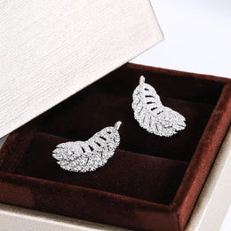 KissICON KISS002-E KissIcon 925 Silver Plated Feather Earrings - Zircon Shine