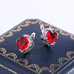 KissICON KISS0113-E KissIcon 925 Silver Clover Stud Earrings - Red Zircon Gift.