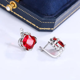 KissICON KISS0113-E KissIcon 925 Silver Clover Stud Earrings - Red Zircon Gift.