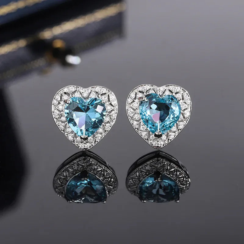 KissICON KISS0132-E KissIcon 925 Silver Plated Heart Earrings - Blue Zircon