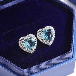 KissICON KISS0132-E KissIcon 925 Silver Plated Heart Earrings - Blue Zircon